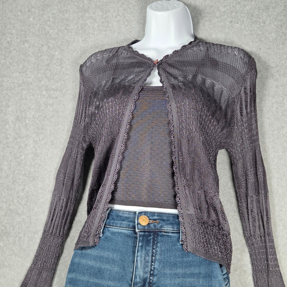 Luca Luca Orlandi Women Large 2 Pc Crop Top Cardigan Set Gray Knit Rayon Italy